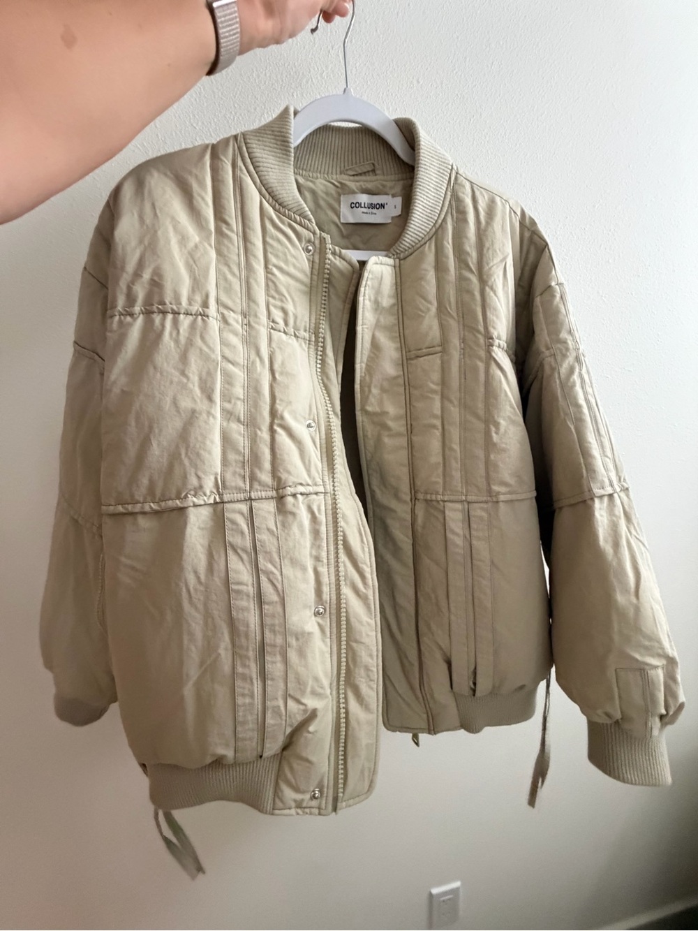 Women's Quilted Bomber Jacket in Beige